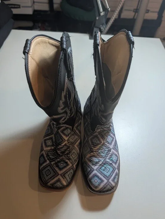 Roper Girls Size 1 Purple Print Glitter Diamond Western Cowboy Boots