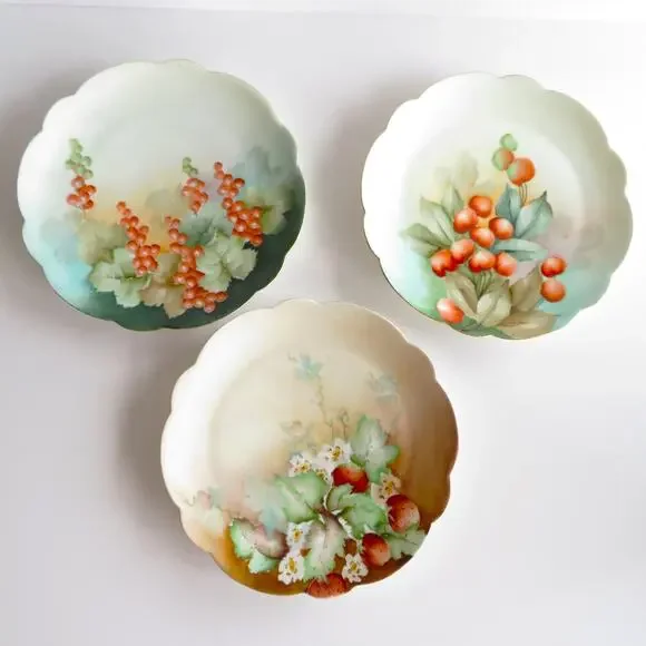 Antique Austrian Porcelain Plates Set 3 Vienna Austria Mark Hand Painted Berries