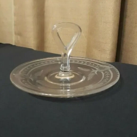 Vintage Elegant Depression Glass Tidbit Tray Clear Etched 1920s