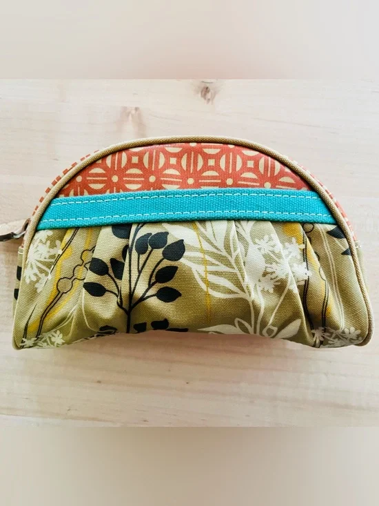 Fossil Vintage Canvas Coated Floral Cosmetic Pouch in Olive, Orange & Turquoise
