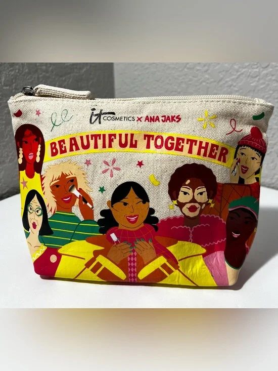 IT Cosmetics x Ana Jaks Beautiful Together Canvas Makeup Cosmetic Bag Pouch