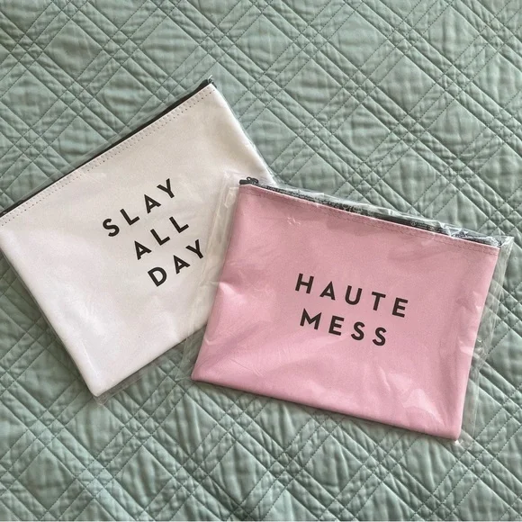 NEW Milly Haute Mess Beach Please Slay All Day Resting Face Pouch Clutch Bag