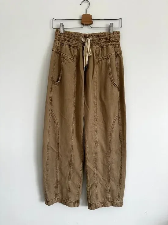 Free People We The Free Arcadia Denim Harem Pants Tan Camel Cropped X-Small