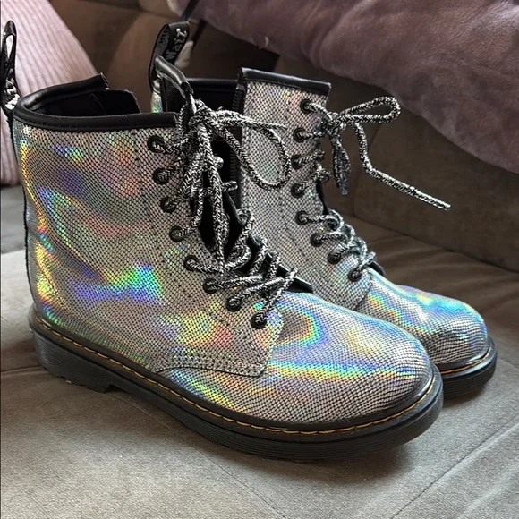 Silver Holographic Lace-Up Women’s Boots