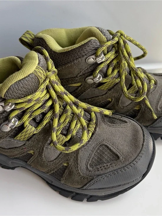 L.L. Bean Olive Green Kids Hiking Boots with Lime Accent Laces R1
