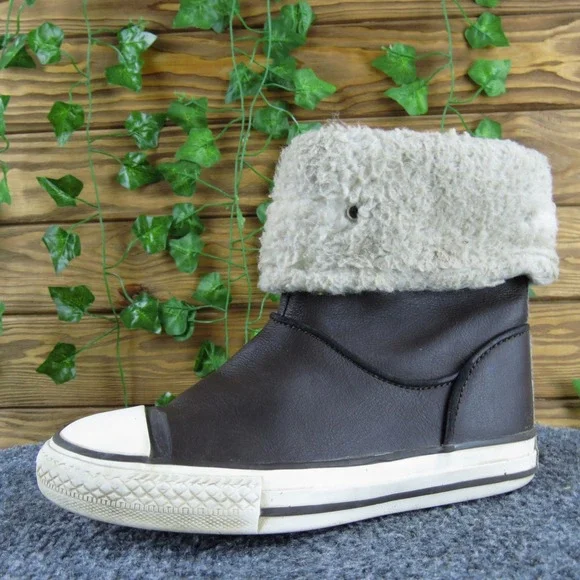 Converse All Star Unisex 13‎ Brown Leather Sherpa Lined Zip High Top Sneakers