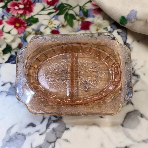VTG Jeannette Pink Depression Glass Adam Pattern Divided Relish Dish Tray 8