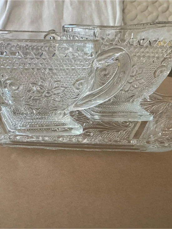 Vintage Indiana Glass Tiara Sandwich Pattern Sugar, Creamer, and Tray