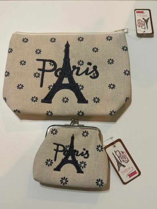 Canvas Floral Clutch & Coin Purse - Beige