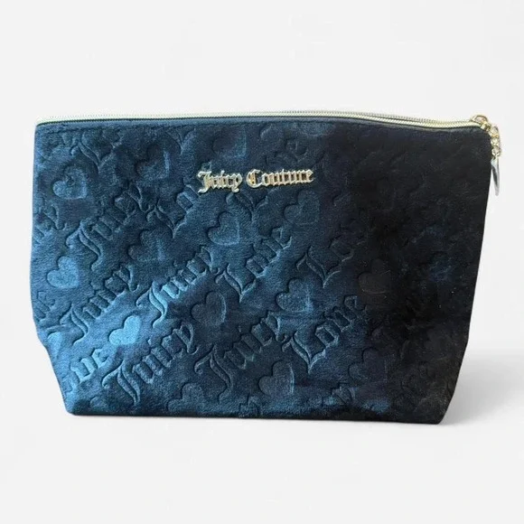 Juicy Couture Black‎ Velvet Makeup Bag Y2K Gold Logo Pink Lining