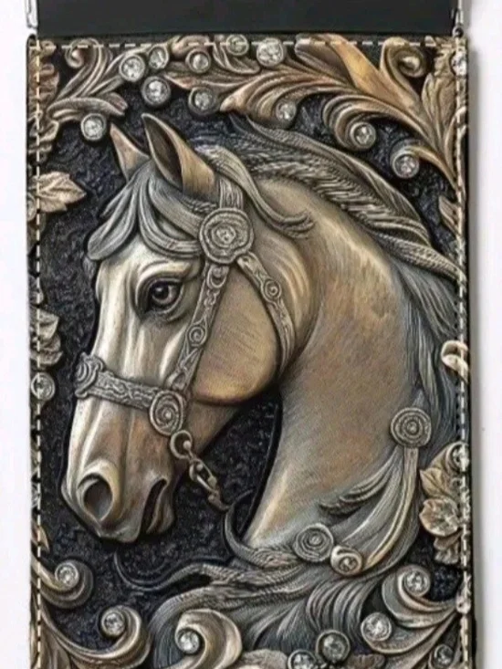Elequent Equestrian Embossed Relief Horse Head Pocket Pouch For Phone/Cards Etc.