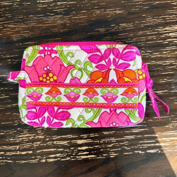 Vera Bradley Lily Bell Quilted Cosmetic Bag Pink Orange Floral Makeup Pouch