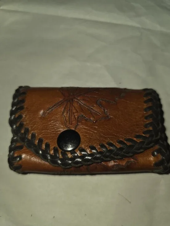 New, Handcrafted Brown Leather Tooled Key Holder Black Stitching. Western Horse