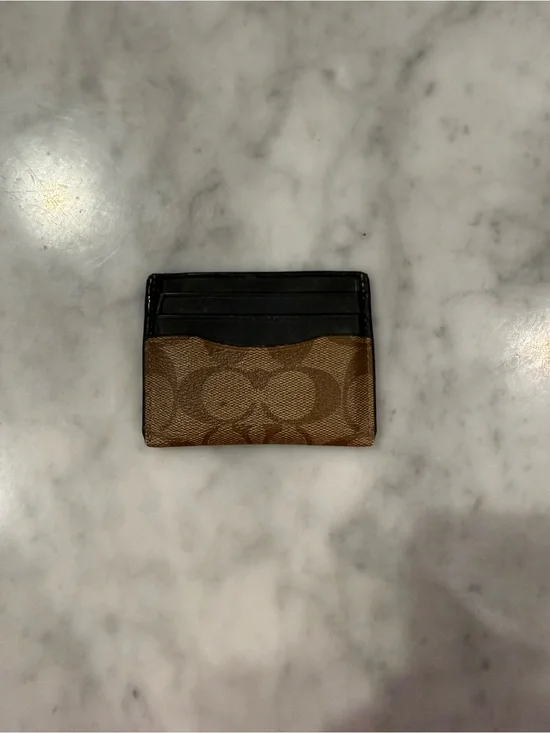 Coach Brown Signature Canvas and Black Leather Card Holder