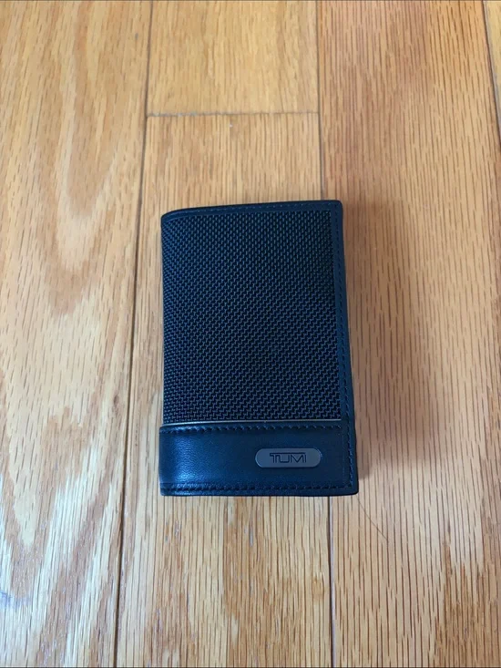 Tumi Black Men's textured fabric with leather Card Holder