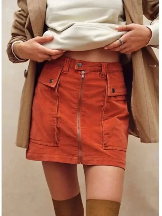 NWT Free People  x zoe cord mini skirt in rust Womens Size 8 Corduroy Boho