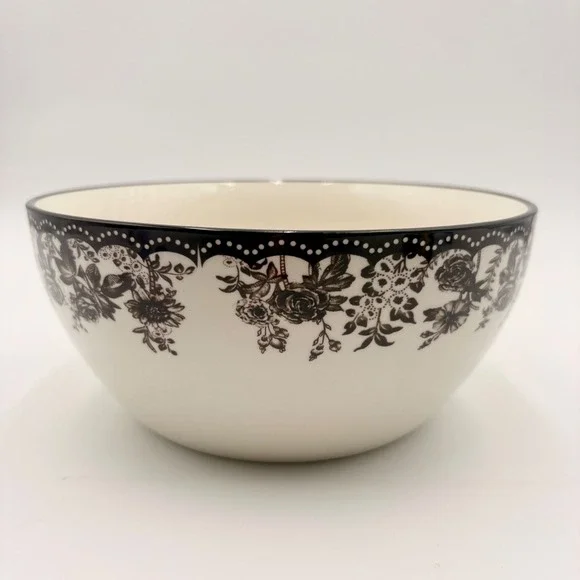 Robert Stanley Fall Classics Brown  White Toile Floral Ceramic Serving Bowl 50oz