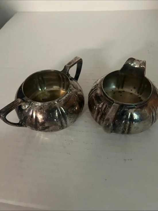 Vintage Silver Tone Creamer and Sugar Set