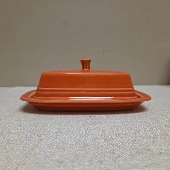 Fiesta Extra Large Covered Butter Dish Poppy Orange Ceramic USA Made