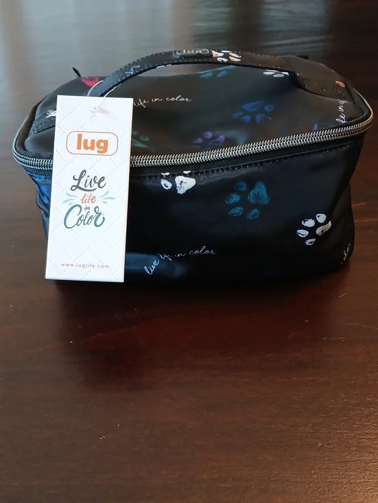lug Black Cosmetic Case with Multicolor Paw Prints