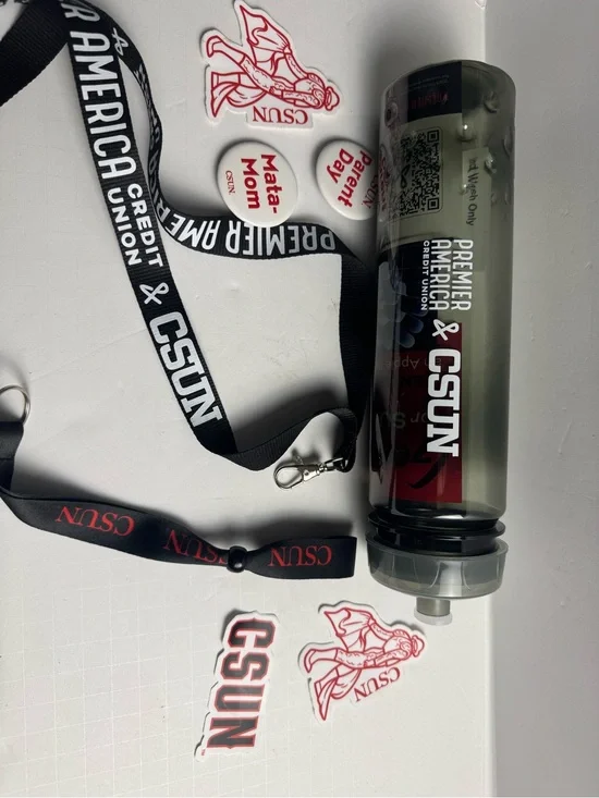 CSUN Swag lanyard, Water bottle, Pins, Stickers Cal Northridge