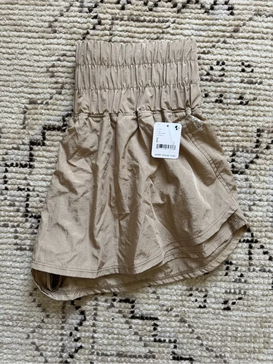 Free People Tan Shirred-Waist Mini Skirt