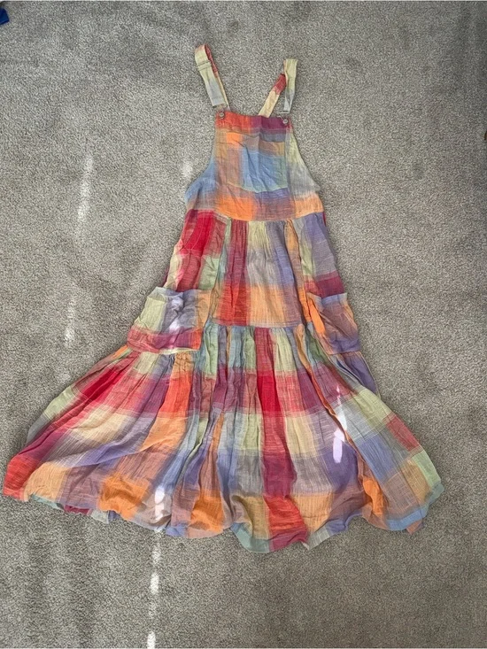 Free People Rainbow Plaid Tiered Midi Dress