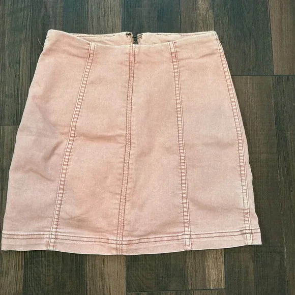 Free People Modern Femme Denim Mini Skirt Peach Pink High Waist Seamed Size 6