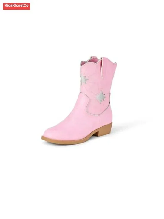 Western Cowgirl Boots Faux Leather Pull-On Block Heel