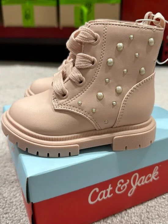 Cat & Jack Toddler Girls' Size 6 Amaya Lace-Up Combat Boots Blush Pink