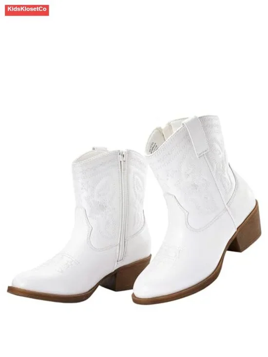 Girls Mid Calf Cowgirl Boots with Side Zipper Western Horse Riding Party Shoes