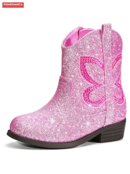 Toddler Girls Western Sparkle Ankle Boots with Side Zipper