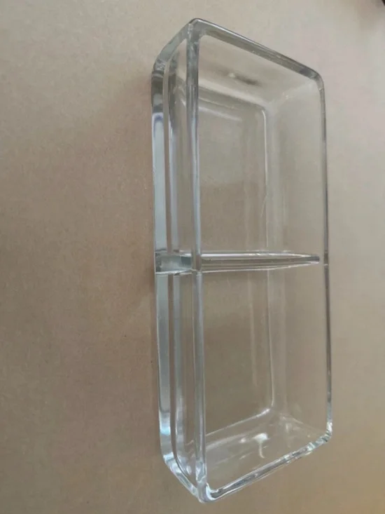 Vintage clear glass rectangular two-section divided relish dish