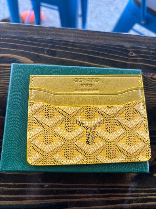 Goyard Yellow Chevron Card Sleeve with Leather Trim