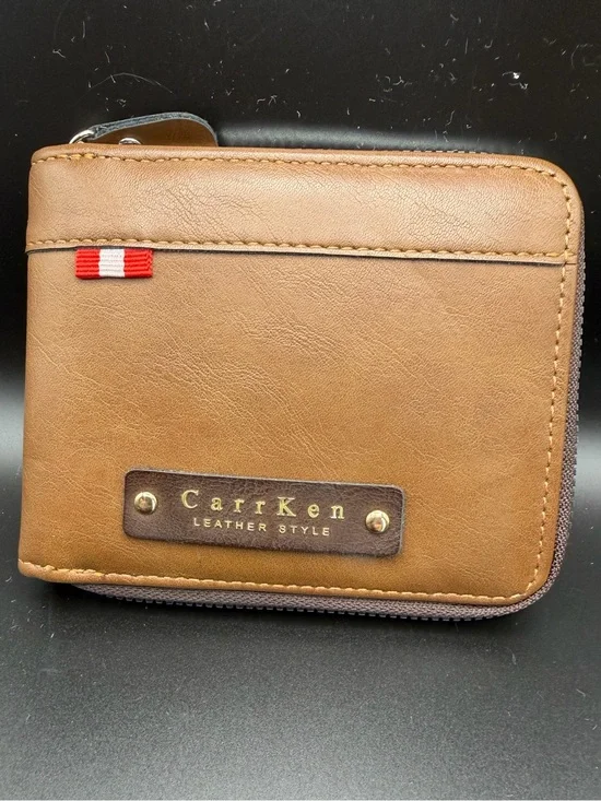 CarrKen Brown Leather Zip Wallet for Men