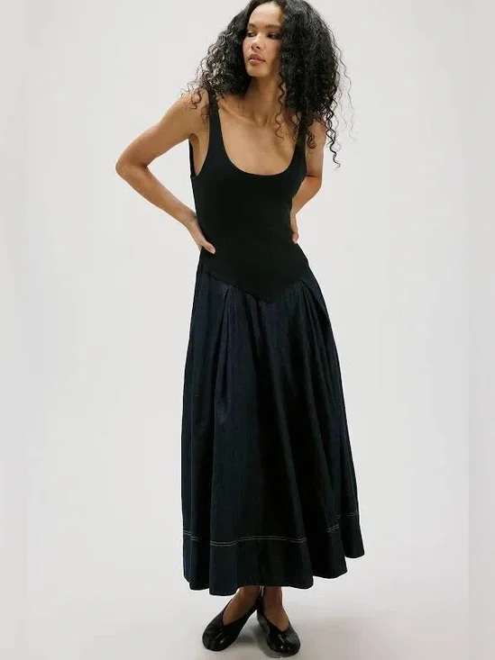 Free People Elio Denim Midi Dress M NWT