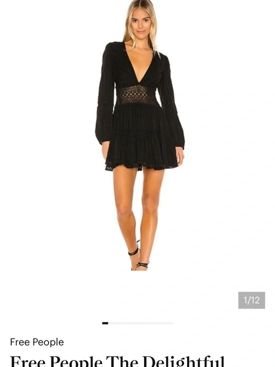 Free People Black Lace-Panel V-Neck Mini Dress