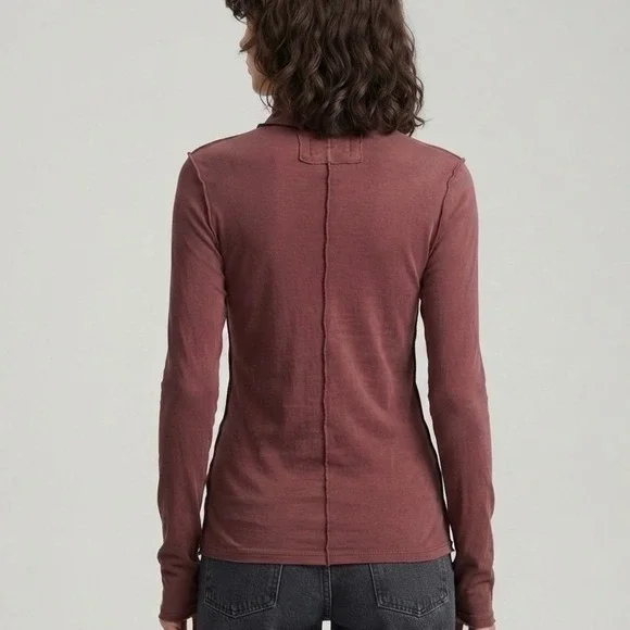 We The Free People Burgundy Ribbed Turtleneck Exposed Seam Long Sleeve Top M