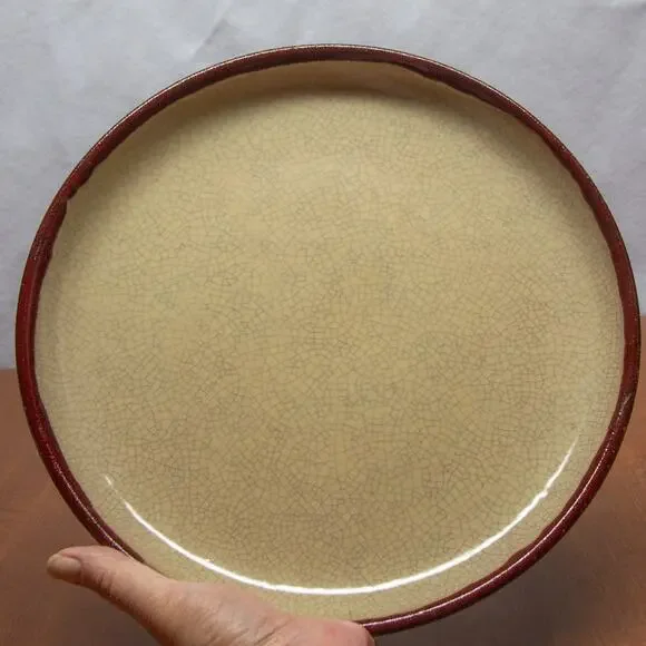 Pier 1 Cream Crackle Glazed Dinner Plate with Brown Rim