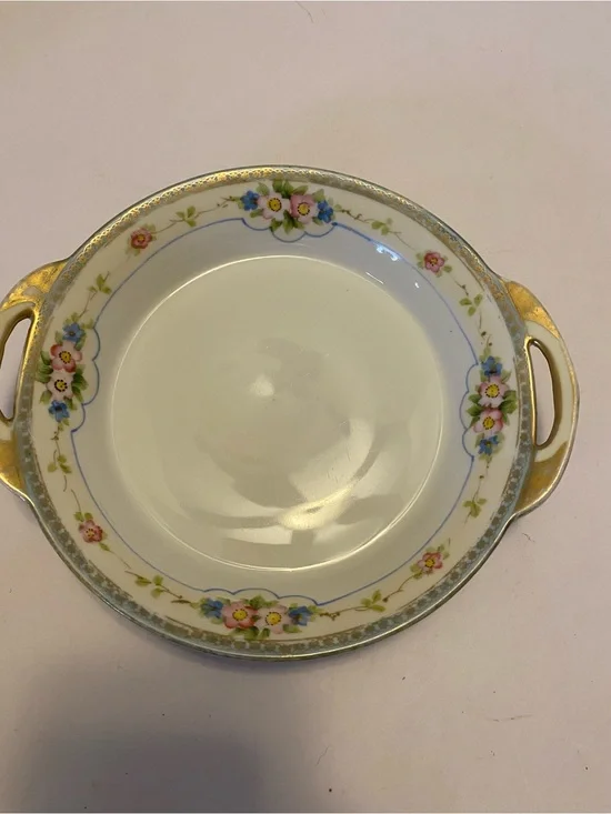 Nippon Porcelain Two Handle Salt/Teabag Dish-Hand Painted/Raised Gold Trim
