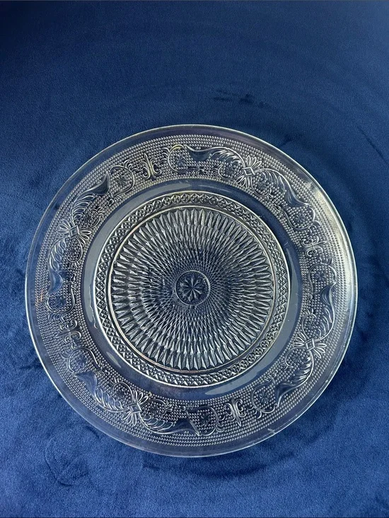Clear Pressed Glass Serving Platter - Decorative Vintage-Inspired Design