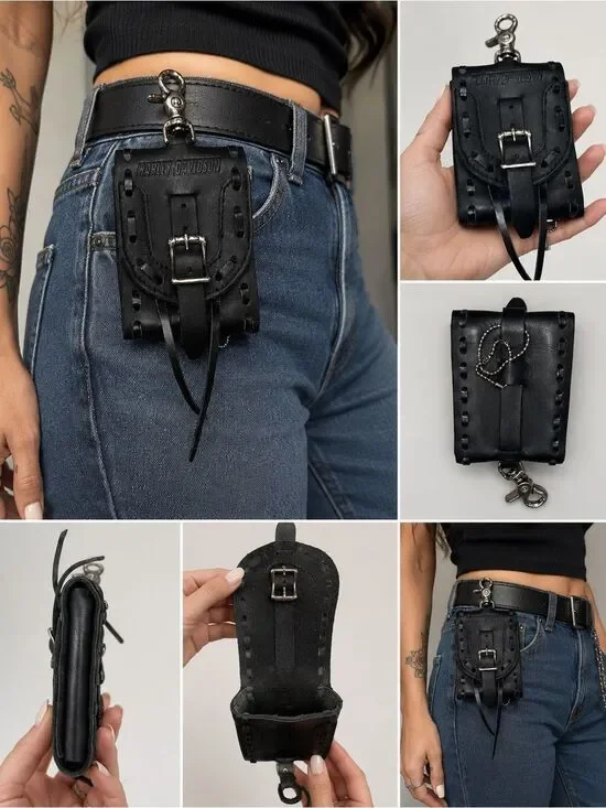 Harley-Davidson Black Leather Belt Clip Pouch Key Holder Biker Accessory