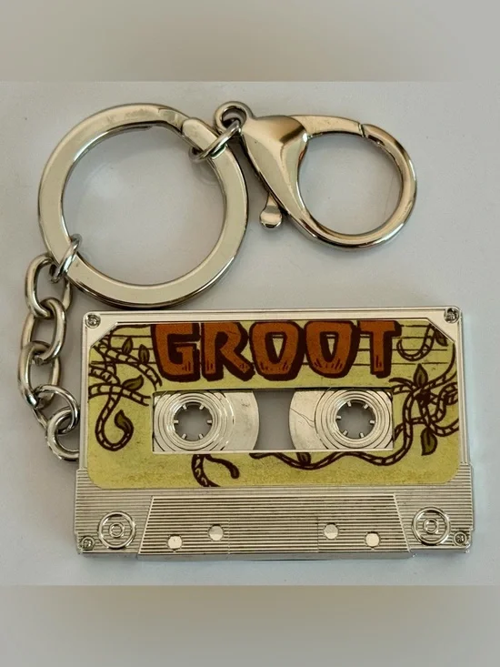 Guardians of the Galaxy Rocket & Groot Metal Cassette Keychain Silver Yellow