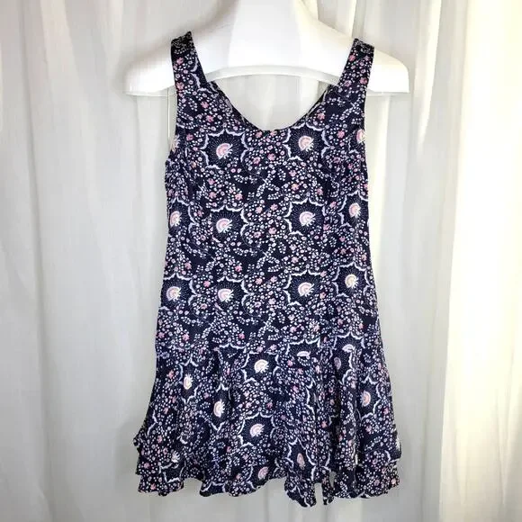 Free People Blue Pink Drop Waist Mini Sundress, S