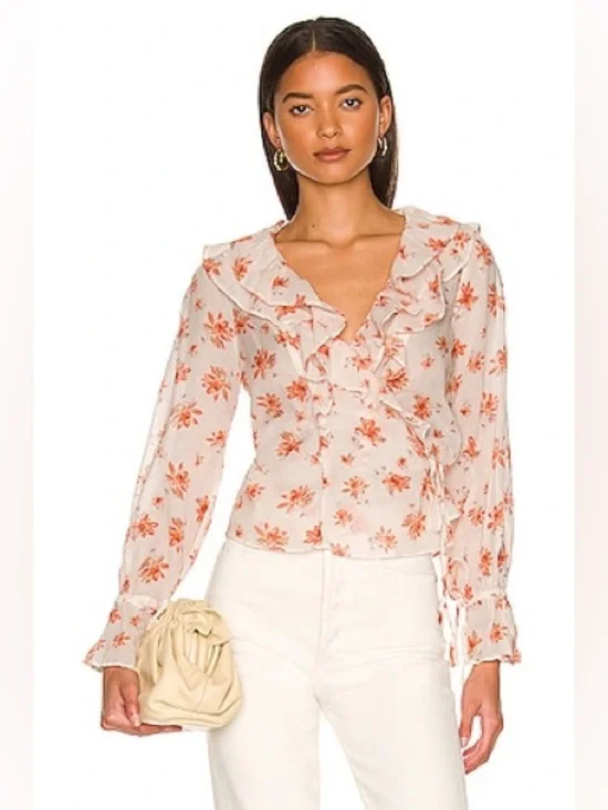 Free People Amanda Wrap Top M Ivory Combo Floral Boho