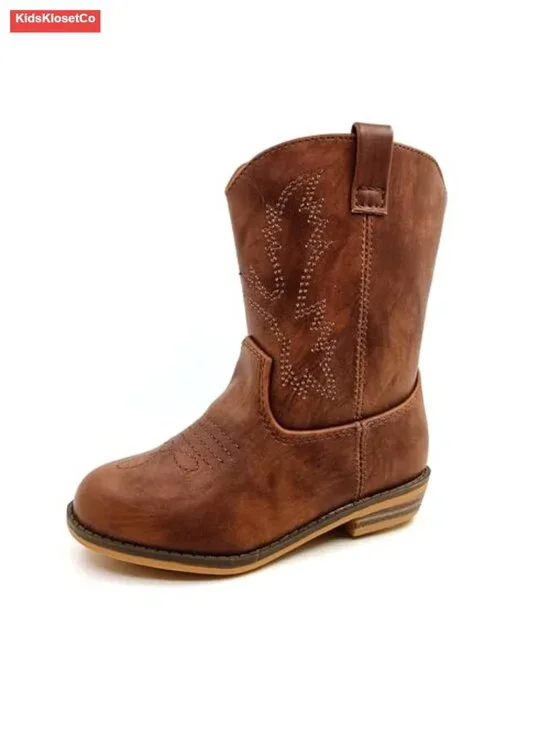 Girls Western Cowboy Boots Faux Leather Zip Closure Ankle Booties