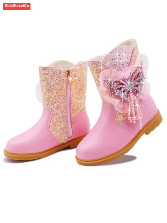 Girls Cowgirl Boots Mid Calf Toddler Riding Shoes Glitter Boots