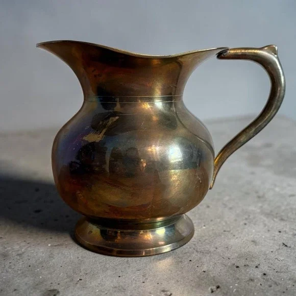 Vintage Brass Pitcher Made in India Aged Patina Decorative Metal Vase 5.75