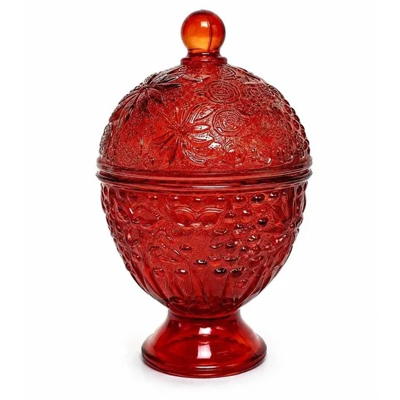 Vintage Avon Cape Cod Ruby Red Covered Candy Dish Pedestal Compote w/Lid 6