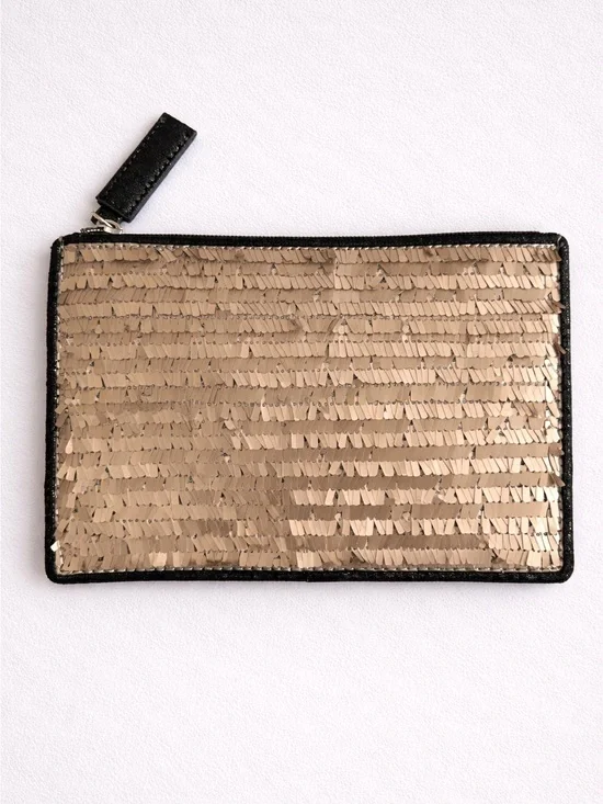 Ann Taylor LOFT Black Gold Sequin Zip Pouch